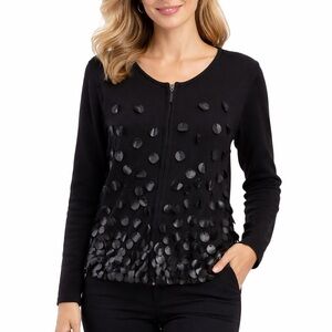 Chico’s Black Sequin Disc Zip Front Jacket Size 3 Large Statement Cardigan